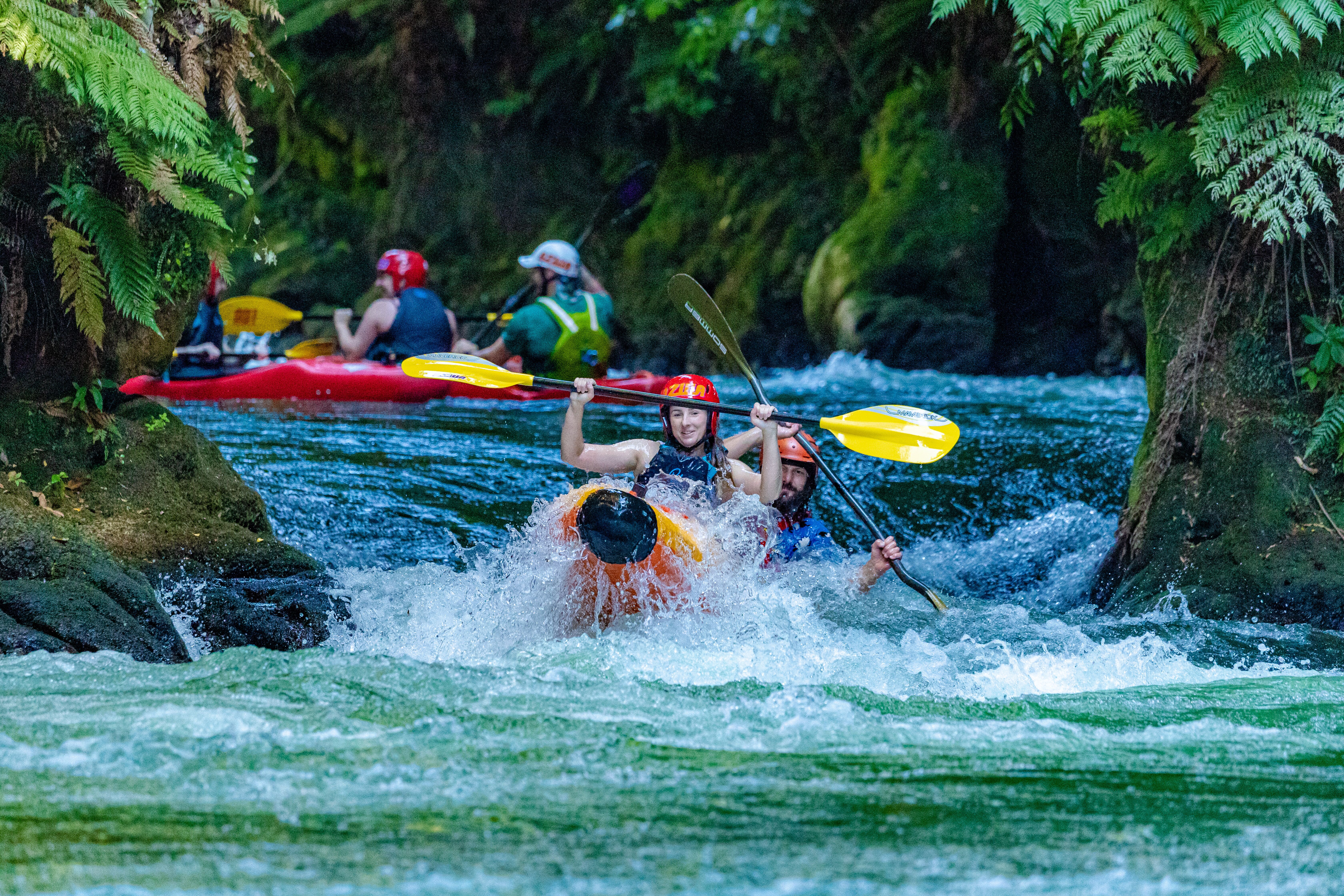 Epic tandem whitewater kayaking on the Kaituna River